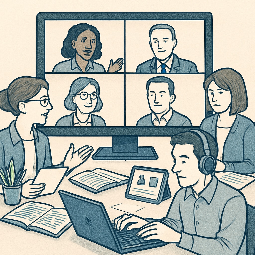 A group of teachers collaborating online, showcasing professional engagement in a digital community. Teachers engaging in professional collaboration through Reddit education communities.