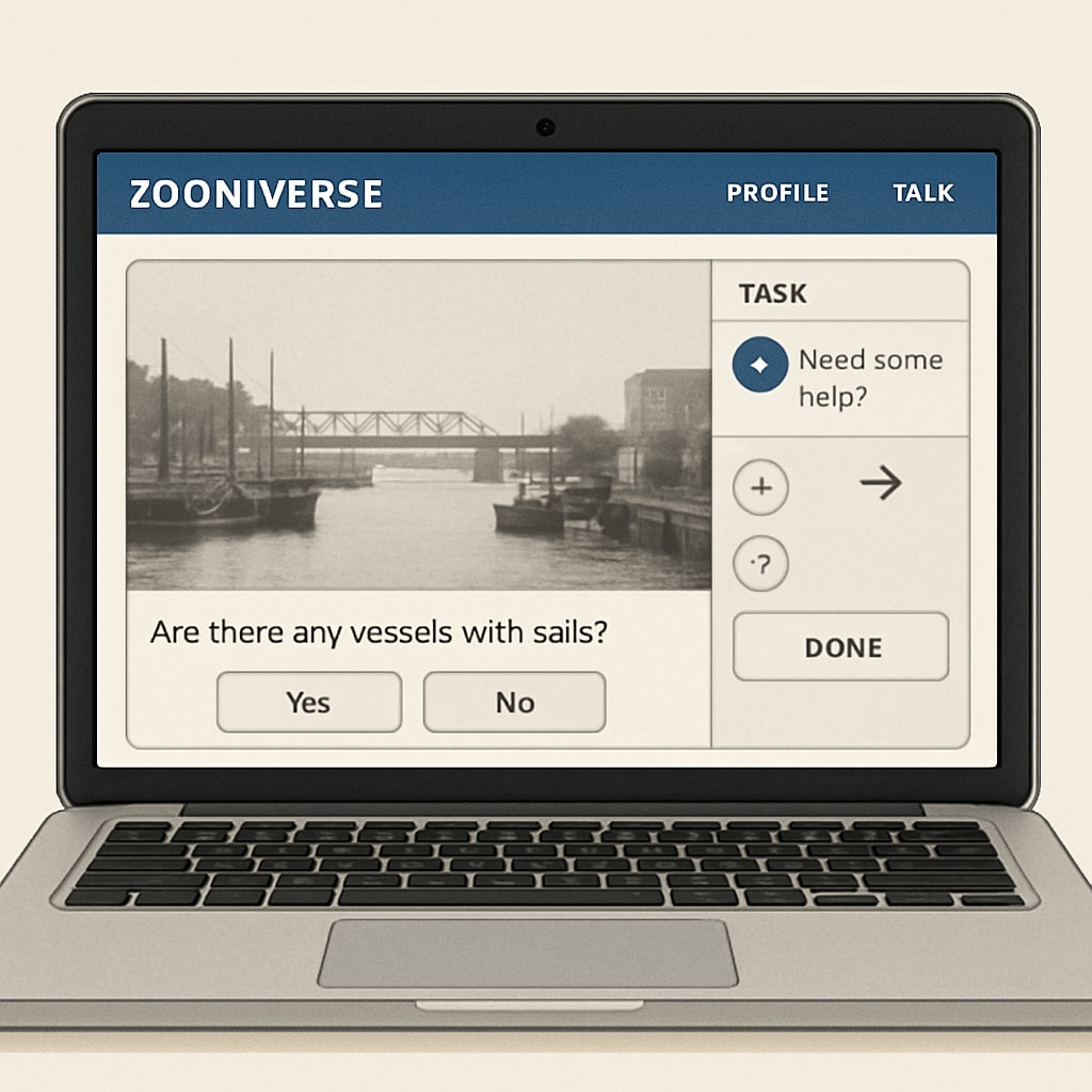 Laptop screen showing Zooniverse project interface for citizen science.