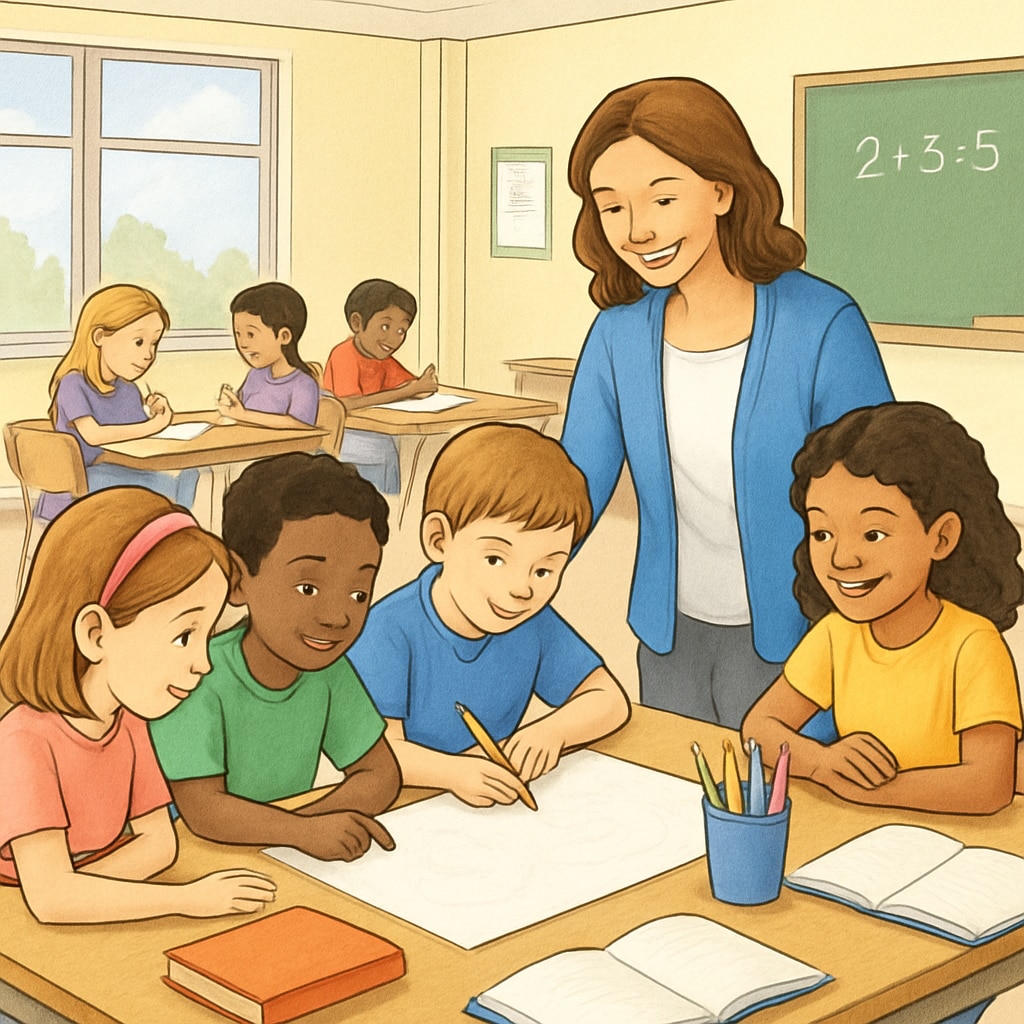 A classroom filled with engaged elementary students participating in a group activity. Engaged elementary school students participating in a classroom activity.