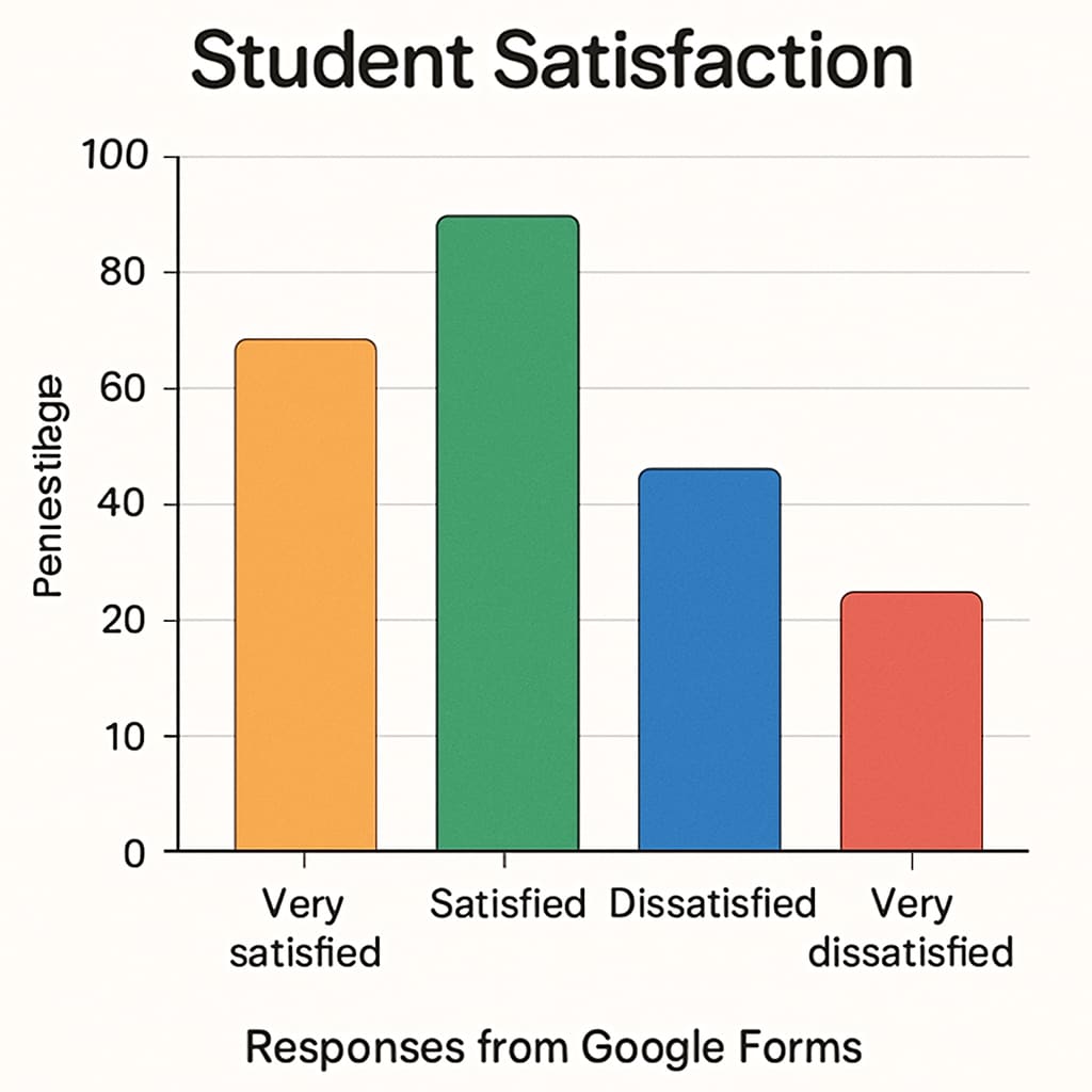 A colorful bar chart generated from Google Forms responses, showcasing trends in student satisfaction. Bar chart showing student satisfaction results from Google Forms.
