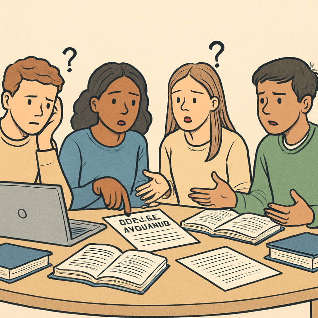 High school students discussing college application challenges.