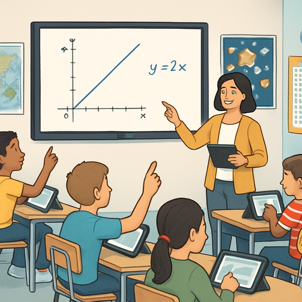 A classroom with modern learning tools and engaged students. Classroom with advanced learning tools and students actively participating.