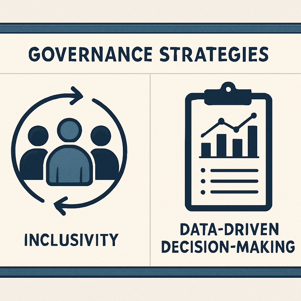A chart illustrating governance strategies, such as inclusivity and data-driven decision-making. Governance strategies chart for effective school boards.