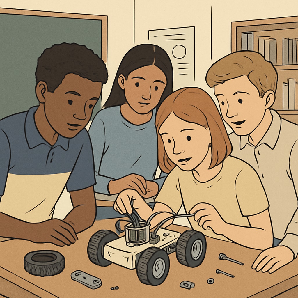 Students assembling their first robot in a beginner-friendly robotics course