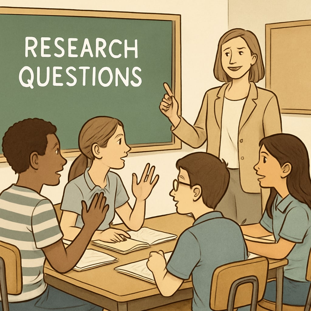 Students working together to formulate research questions in a classroom setting.