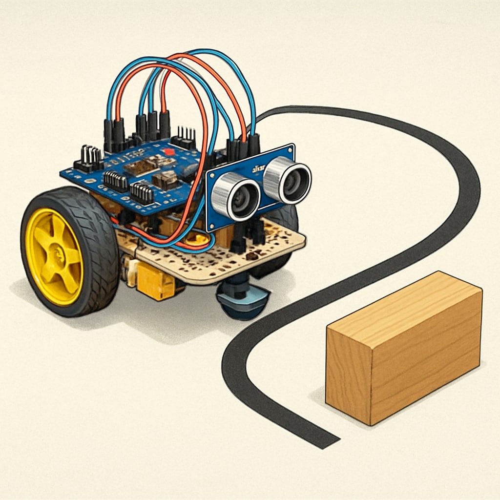 Functional beginner robot navigating an obstacle course in a robotics education program