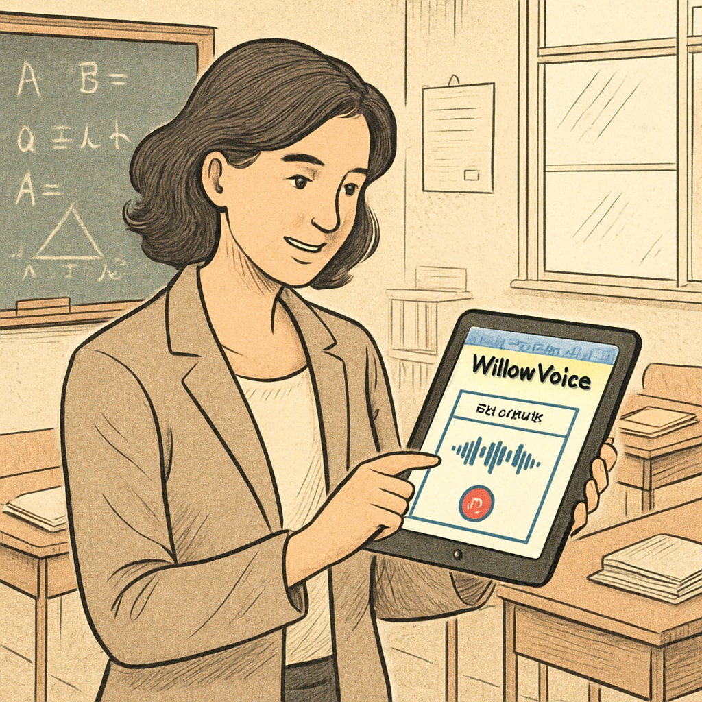 Teacher recording feedback using WillowVoice voice-to-text tool.