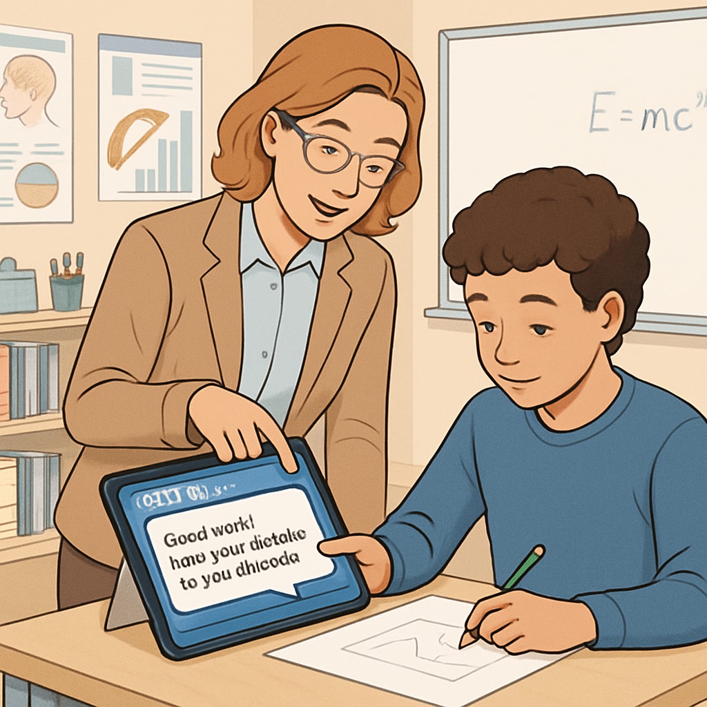 Teacher providing real-time feedback with WillowVoice in a classroom.