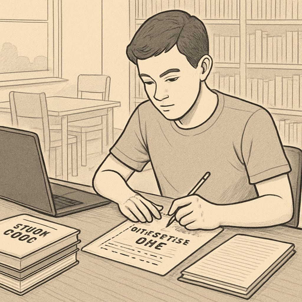 A student working through a practice test for the OAE exam, surrounded by study guides and a laptop. A student studying for the OAE exam with various resources.