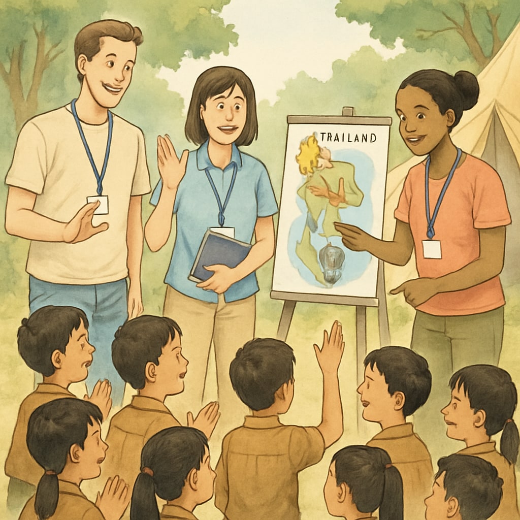 Thailand English Summer Camp educators teaching students outdoors.