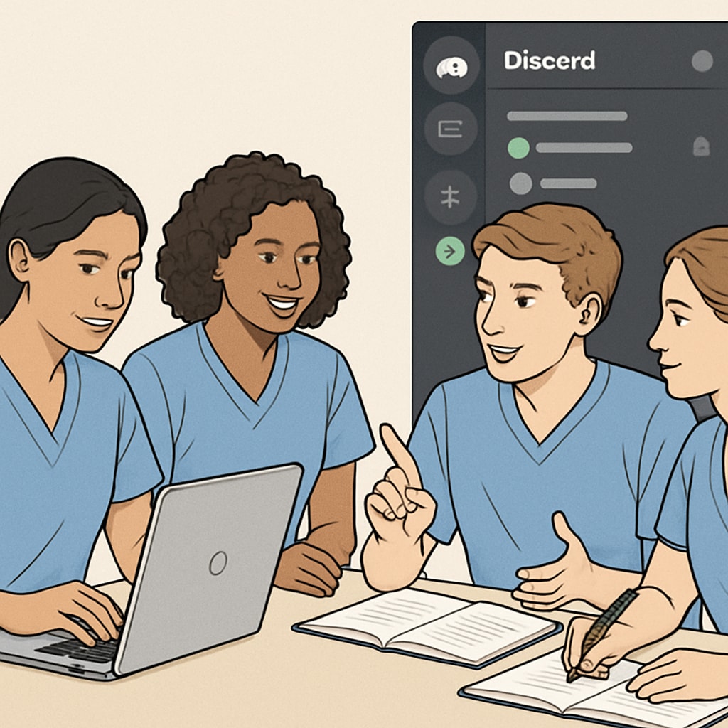 Nursing students using Discord for online study group collaboration.