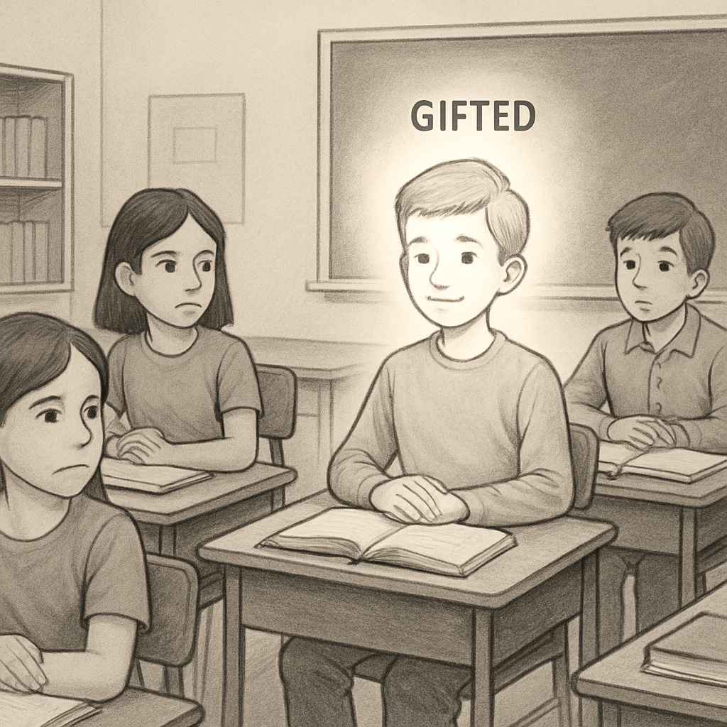 A classroom setting where one student is singled out as Classroom scene showing the impact of talent labels in education systems