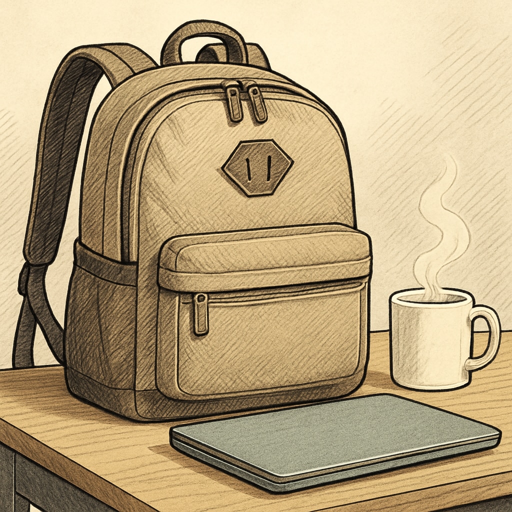 Durable nylon college backpack on a desk