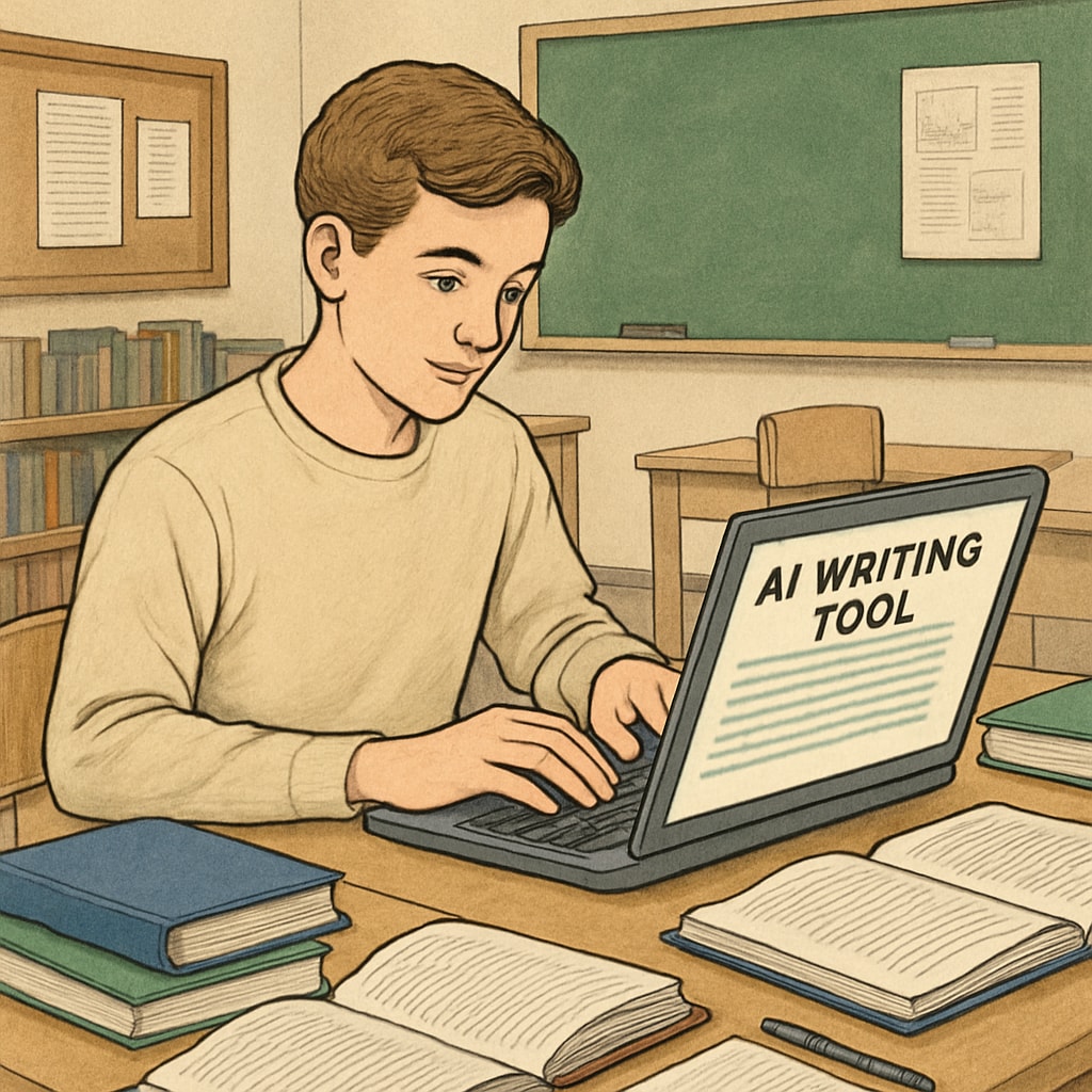 A student working with an AI writing tool, representing academic integrity and AI tools.