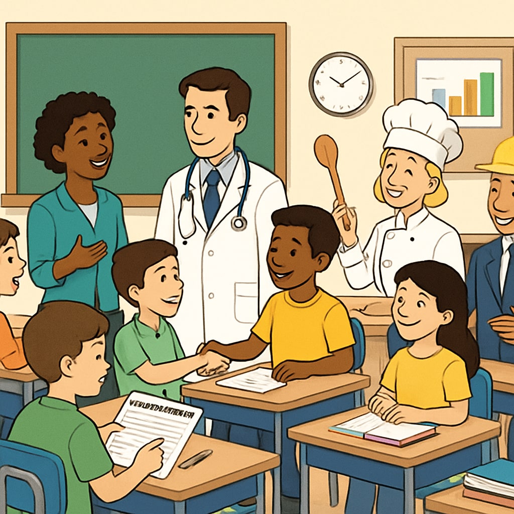 A classroom setting where students are engaged in career exploration activities, such as interacting with professionals or using assessments to identify their strengths. Students engaged in career exploration activities to address academic motivation loss.
