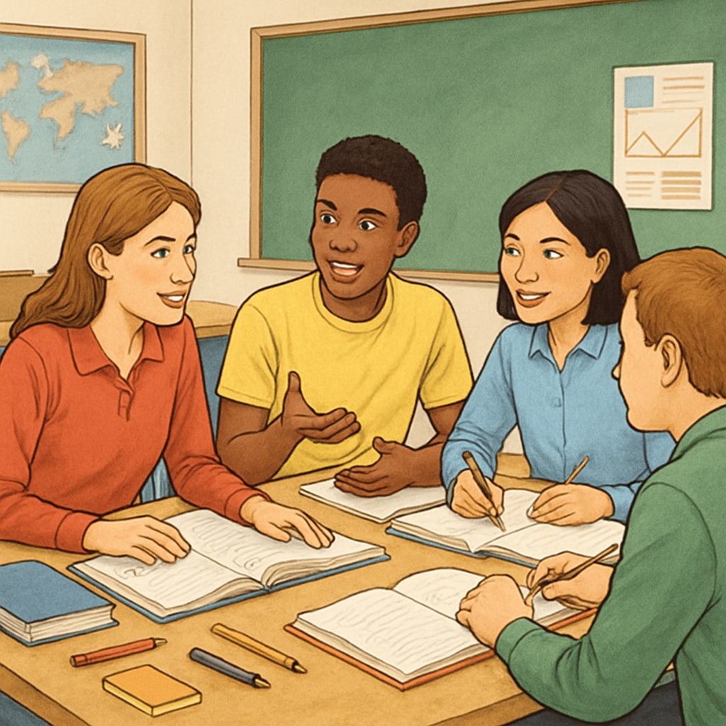 A group of students in a classroom setting, engaged in a collaborative study session. Students working together in a study group to enhance learning at Houston University.