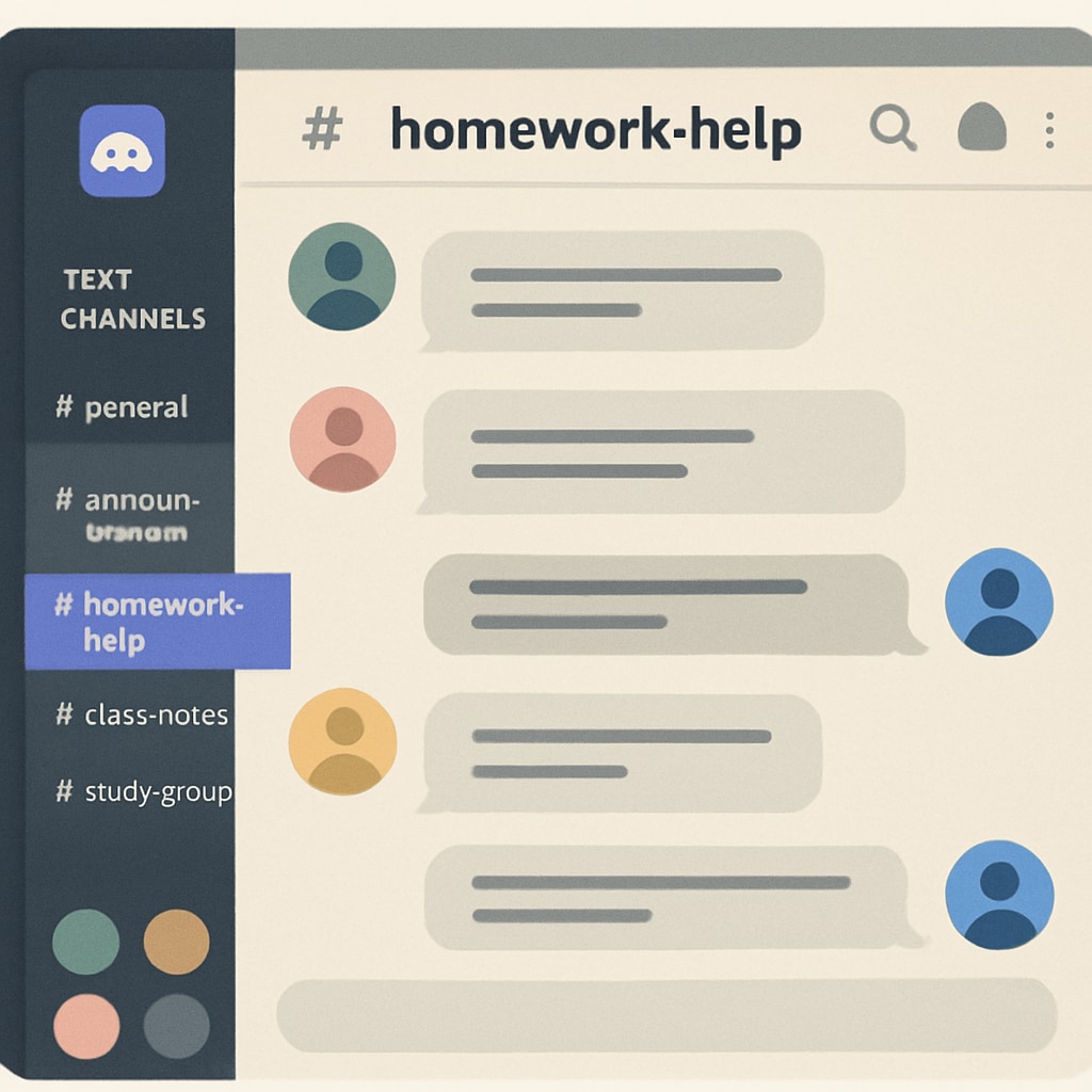 A screenshot of a Discord server with various educational channels and active student participation. Discord server showcasing educational collaboration for Houston University students.