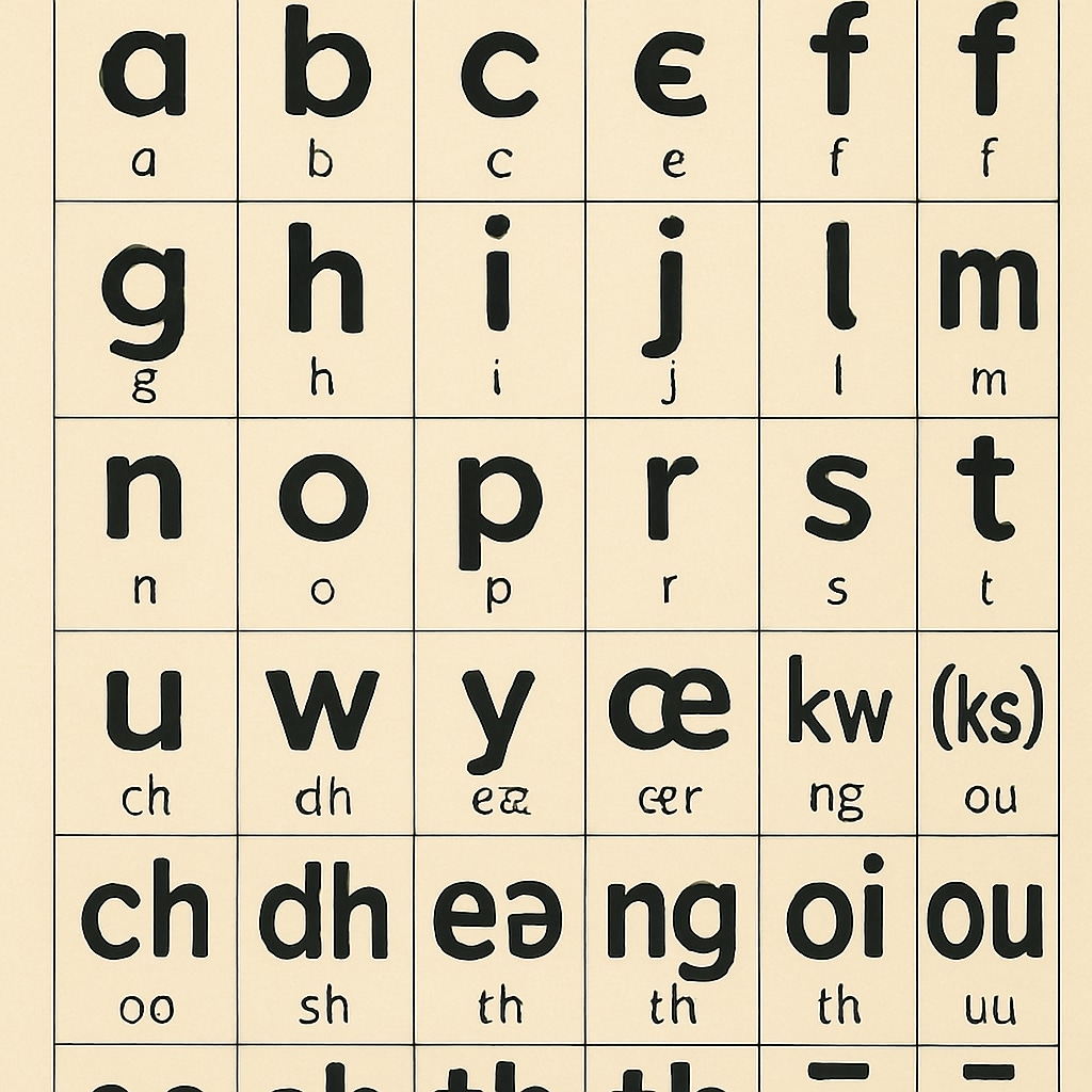 Chart showing the Initial Teaching Alphabet with 44 characters for phonetic learning.
