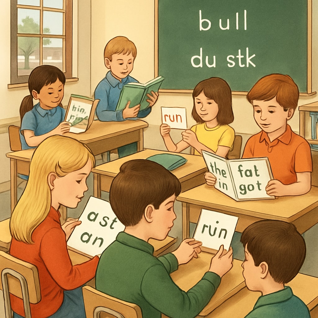 1970s classroom with children learning to read using ITA methods.