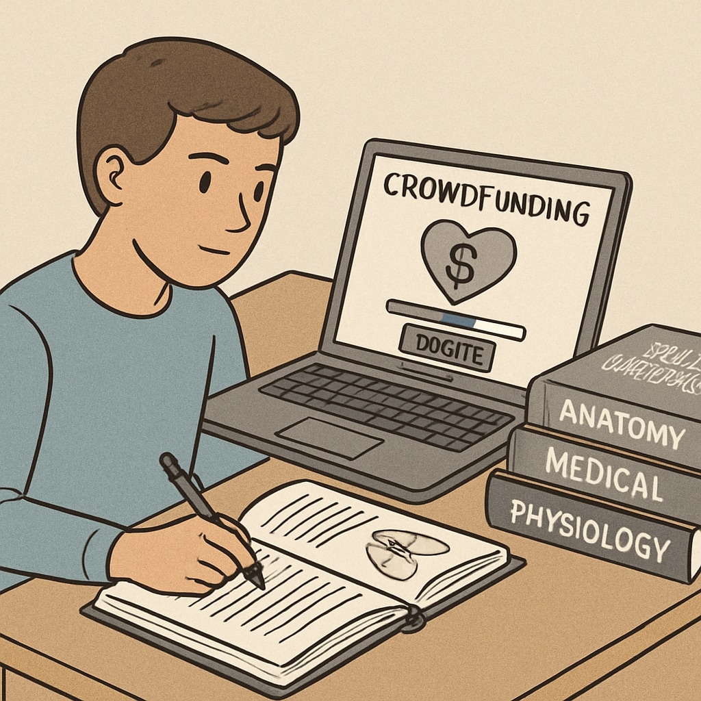 Medical student researching crowdfunding options for tuition difficulties.