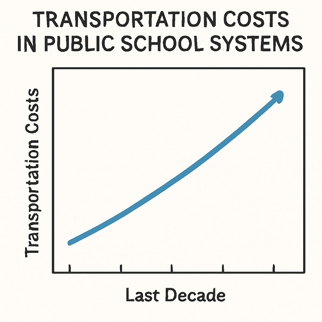 A graph showing the rising trend of transportation costs in public school systems over the last decade. A graph depicting the increase in public school transportation costs over time.