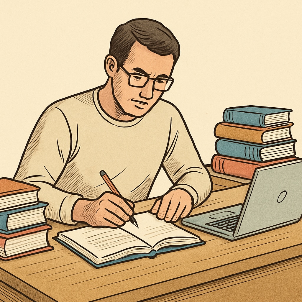 Adult studying with books and laptop to overcome educational gaps.