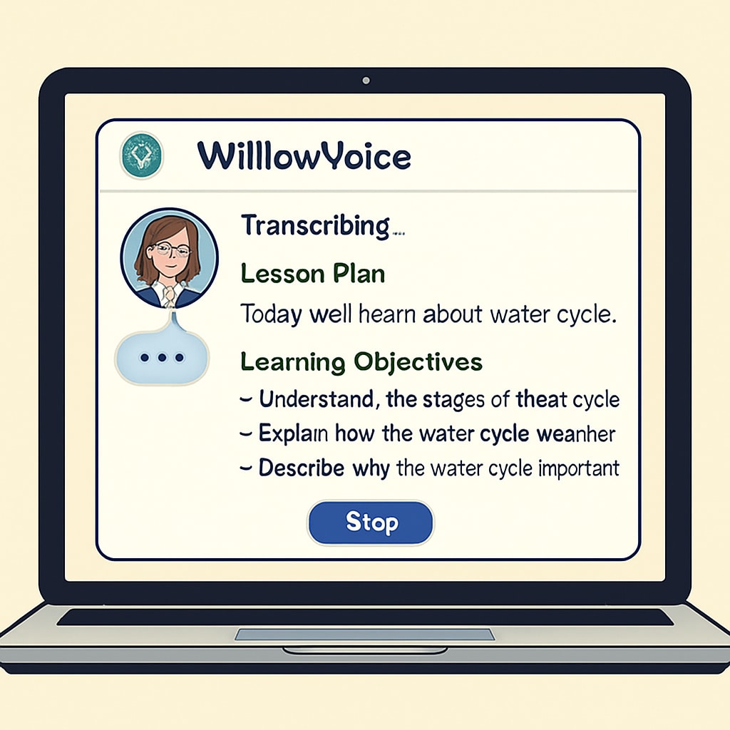 WillowVoice transcribing lesson plans into text for efficient classroom preparation