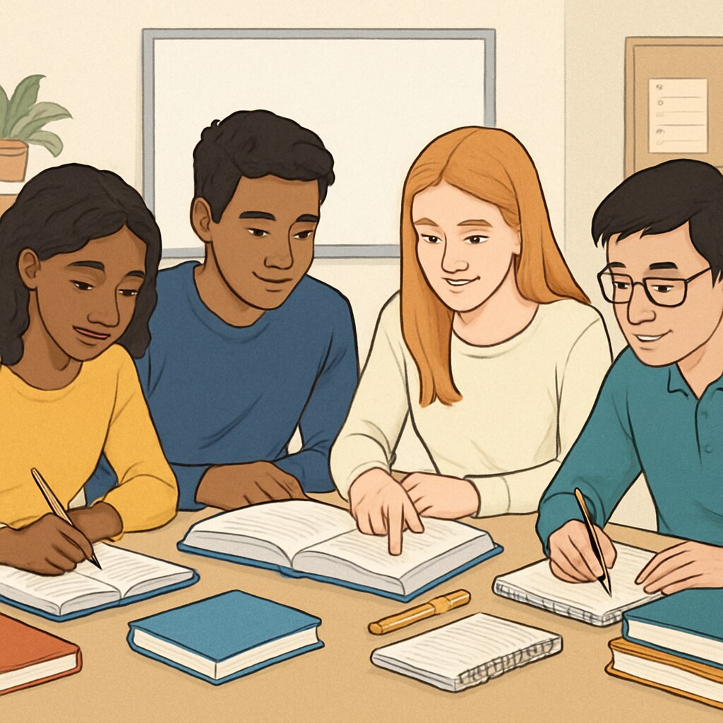 A group of students studying together during a foundation year course, symbolizing the collaborative nature of preparatory programs. Foundation year course students studying together.