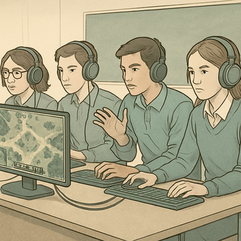 Students participating in an esports competition, demonstrating teamwork and strategy.