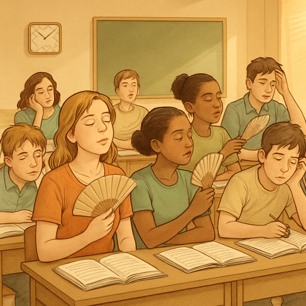 Students in marginalized communities dealing with extreme heat in classrooms.