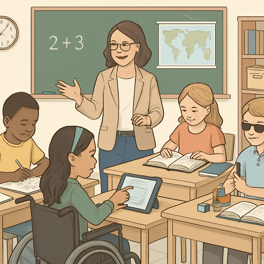 A teacher assisting students with diverse learning needs, representing modified diplomas.