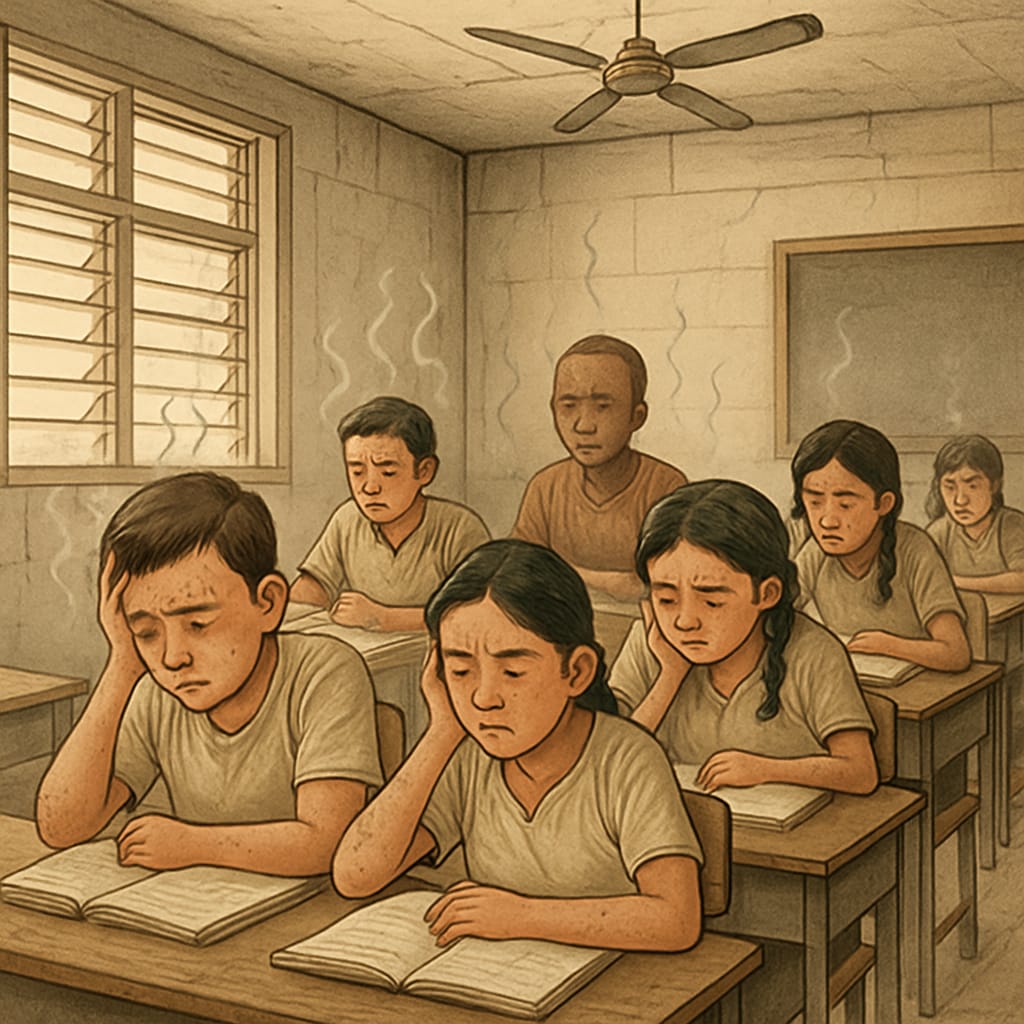 Classroom conditions in marginalized communities affected by extreme heat.