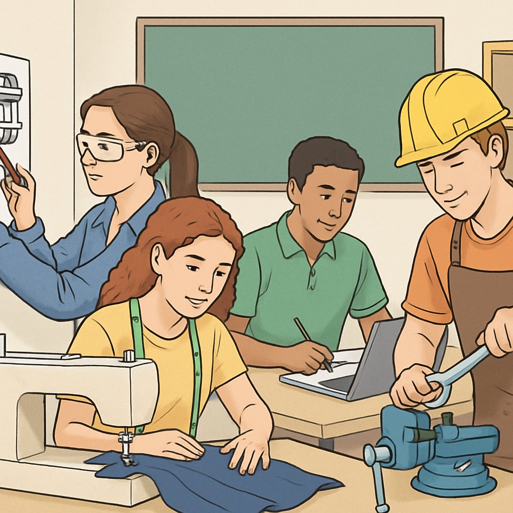 Young adults in vocational training, illustrating pathways back to education in the UK.