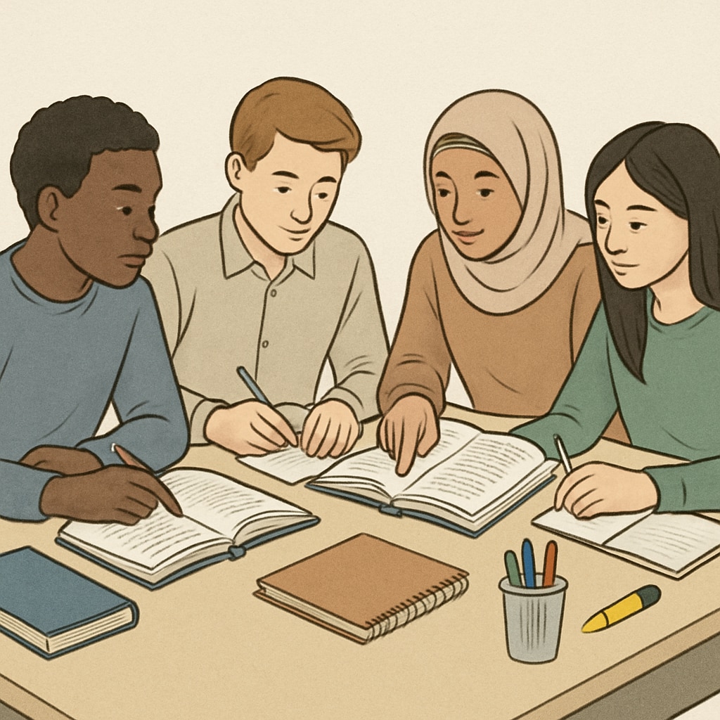 Group of students collaborating in a supportive, inclusive learning environment.