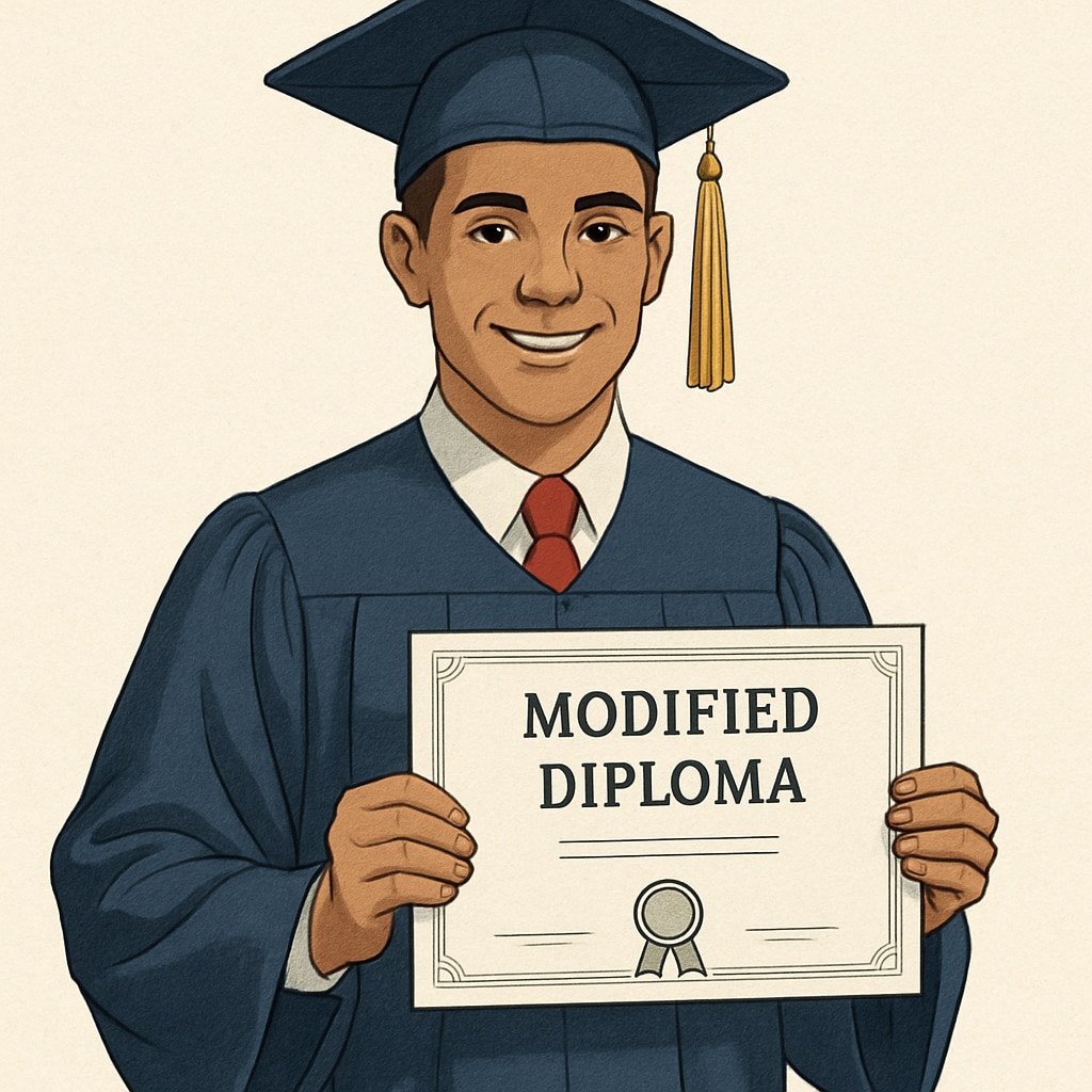 A student holding a modified diploma, representing accomplishment and future possibilities.