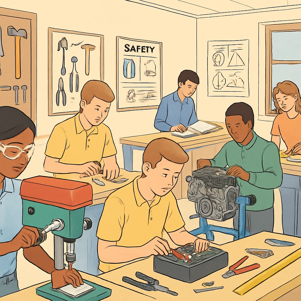Students in a vocational training class, exploring career-focused education.