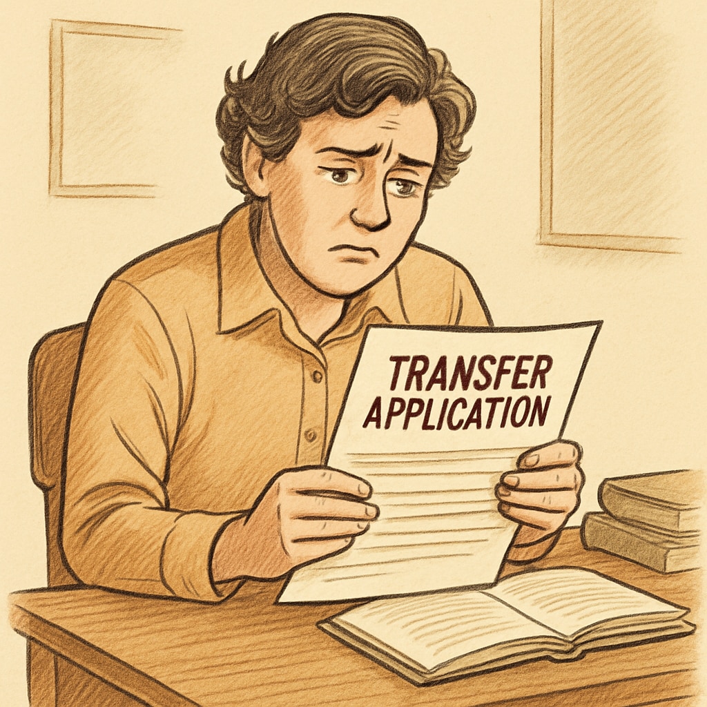 Parent holding student transfer papers, highlighting communication barriers.