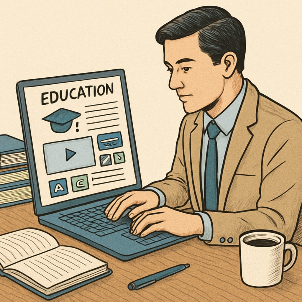 A professional working on a laptop, designing an educational app, representing the intersection of education and technology. Professional designing an educational app, highlighting the value of dual degrees in education and engineering.