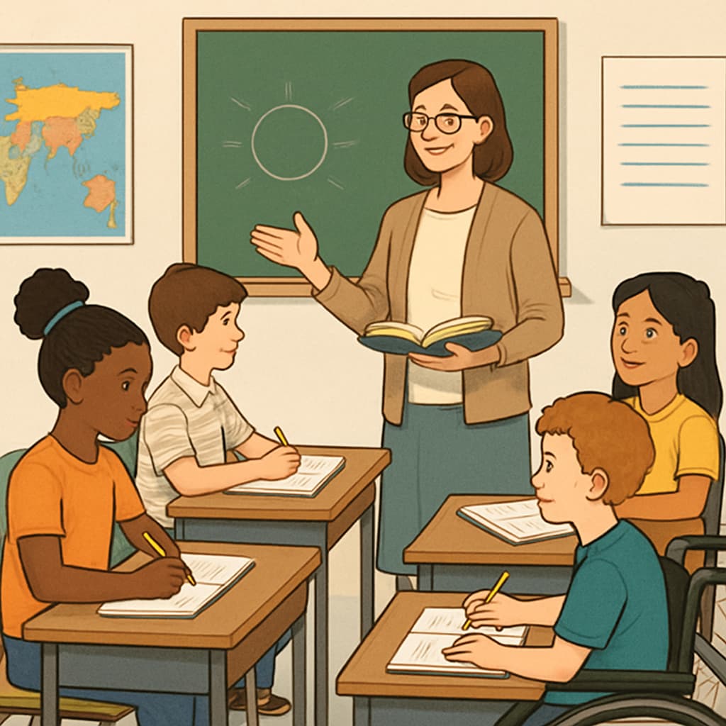 A group of public school students in a classroom setting, emphasizing diversity and inclusivity. Public school students in a diverse classroom environment, symbolizing inclusivity.