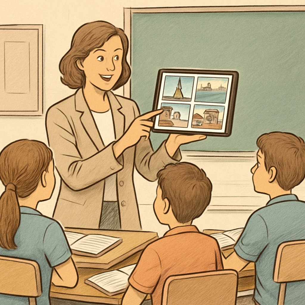 Teacher showing tourism short videos in a classroom setting.