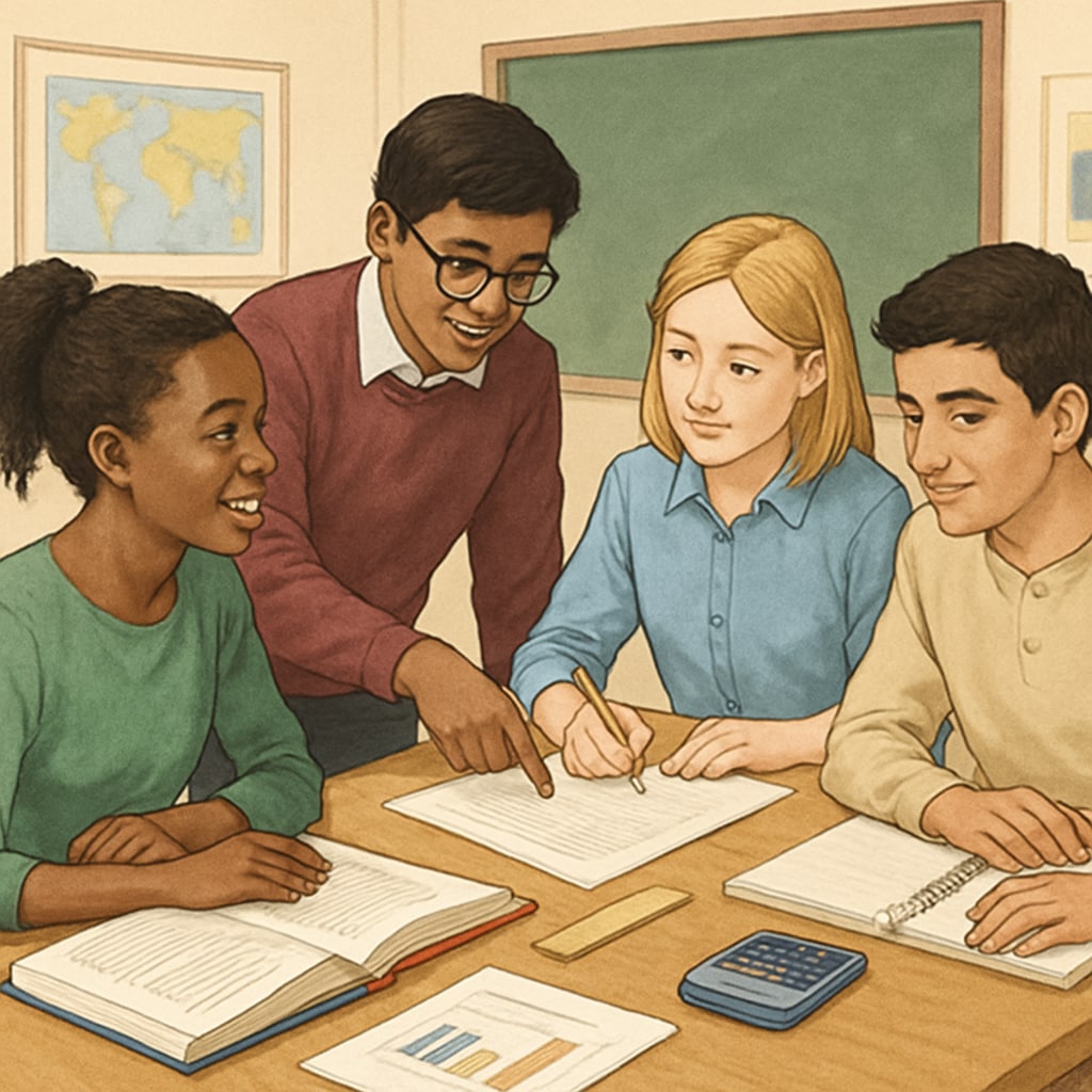 A diverse group of UK students engaging in a collaborative project, showcasing the interactive nature of A Levels. UK students collaborating on a project, illustrating the flexibility of the A Levels system.