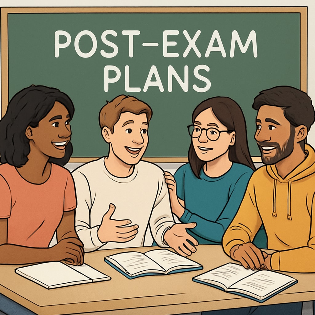 Students discussing post-GCSE plans and offering support to one another.