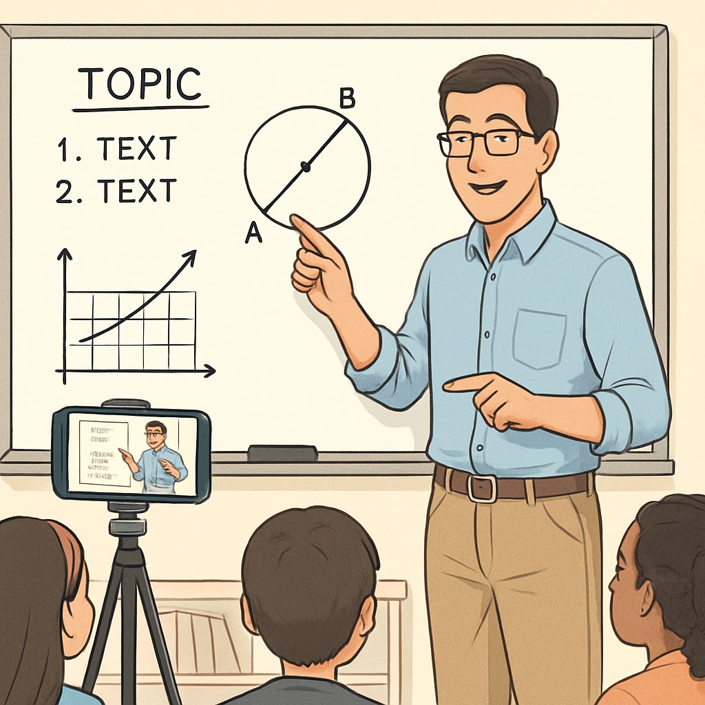 Teacher recording a short video tutorial for K12 students.