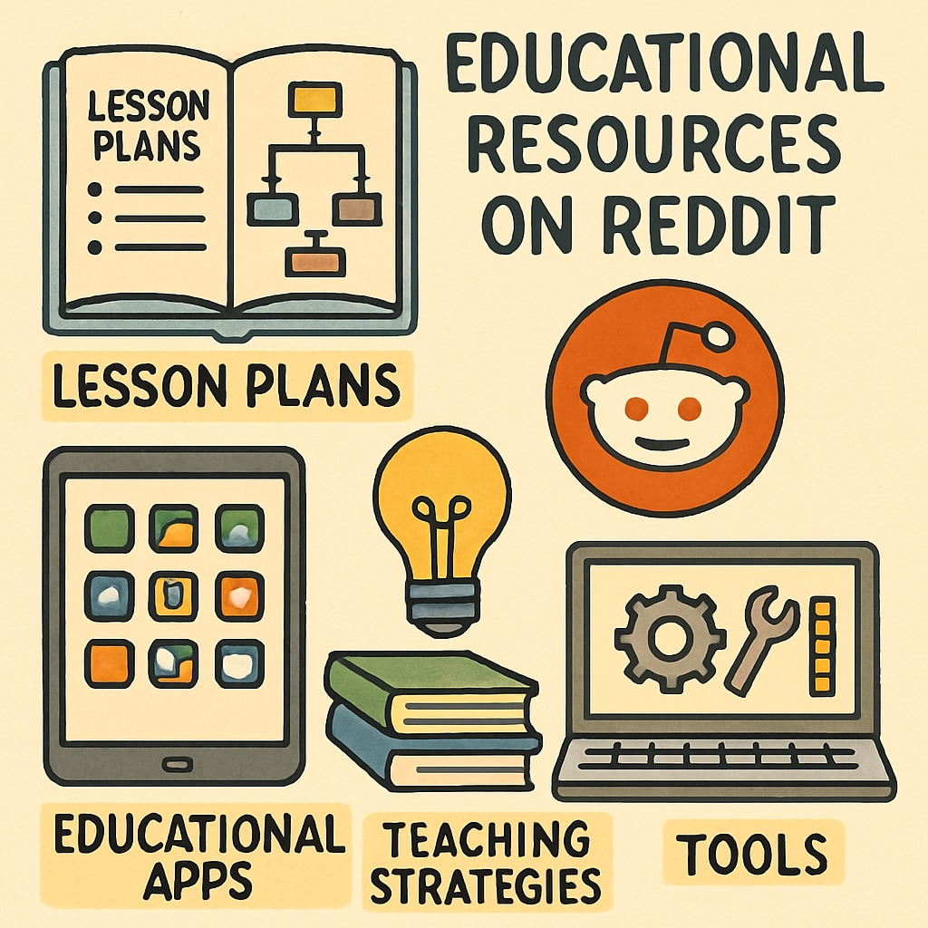 A visual representation of various educational resources shared on Reddit, such as lesson plans, apps, and teaching strategies. Educational resources shared on Reddit, including lesson plans and teaching strategies.