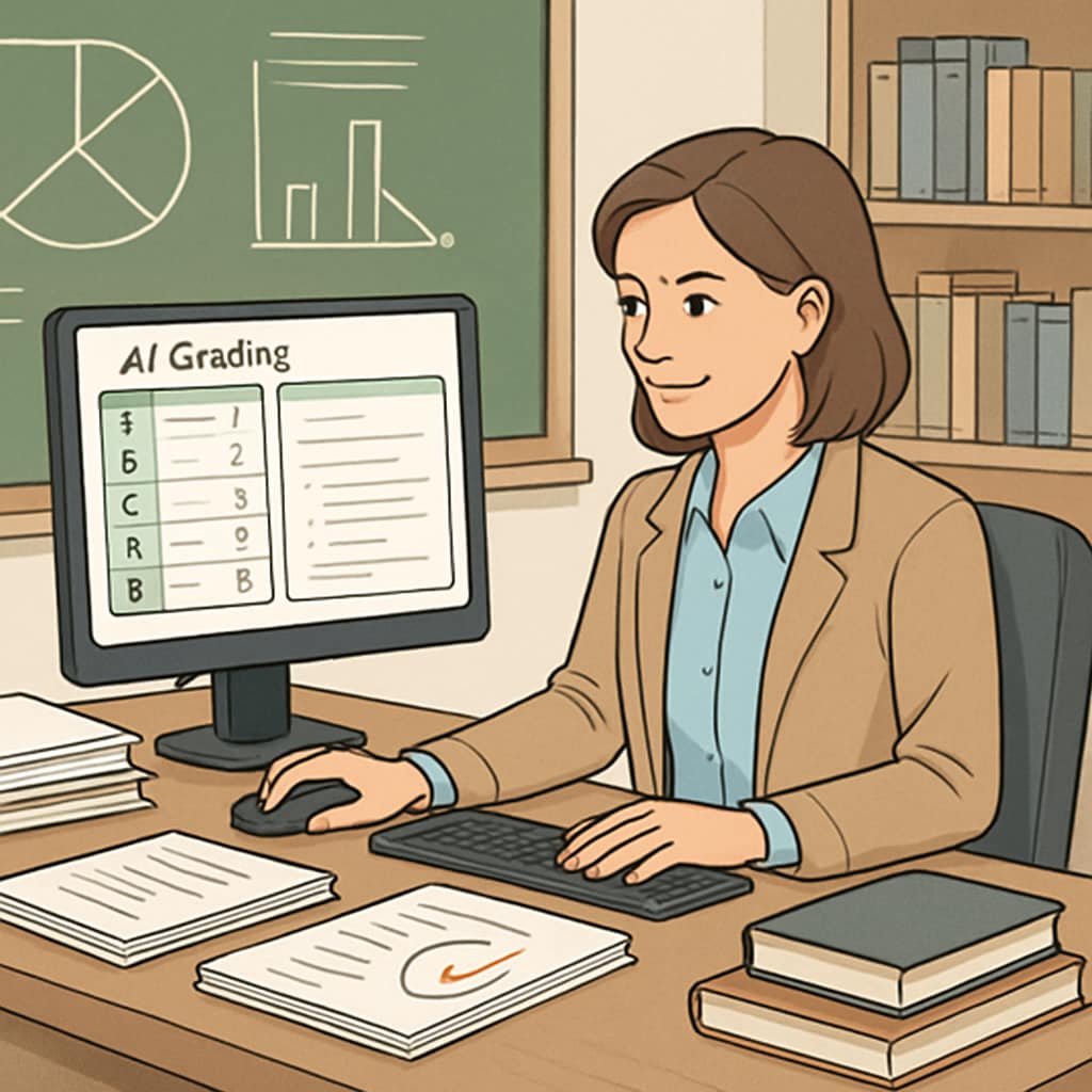 Teacher using AI grading software to streamline administrative tasks in education