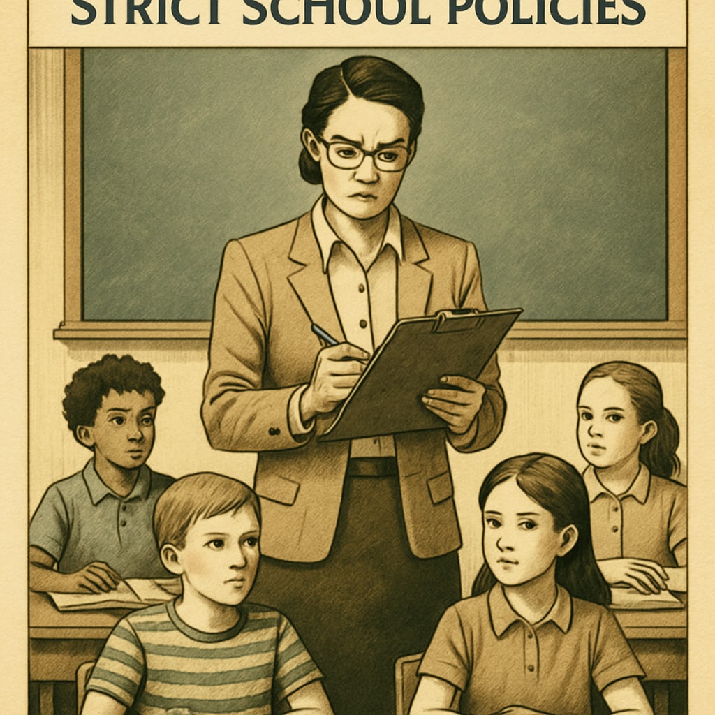 A teacher taking attendance in a classroom, symbolizing strict school policies. A teacher marking attendance, representing strict school attendance policies.