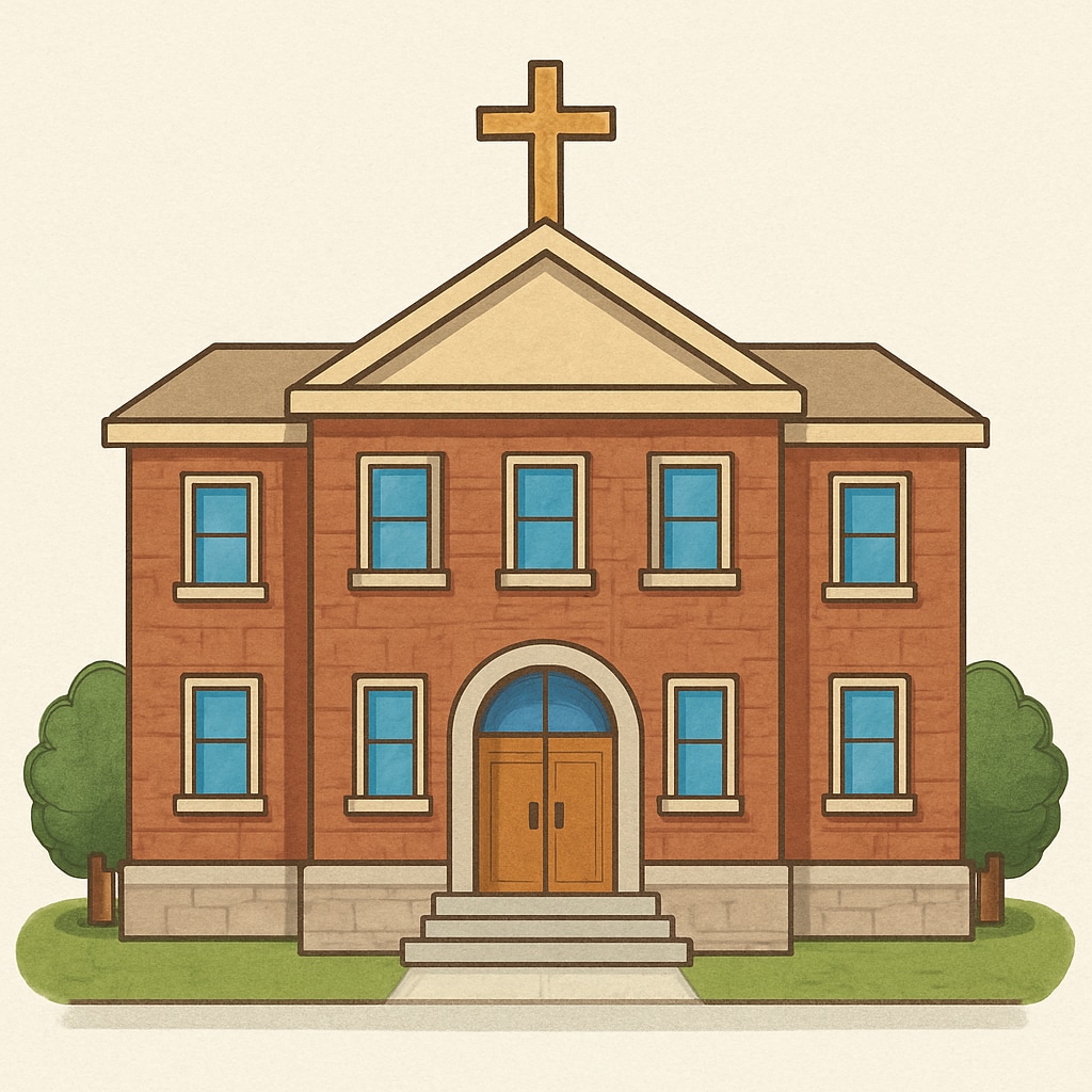 A building with a cross, representing a religious institution involved in education. A building with a cross, symbolizing religious intervention in education policies.