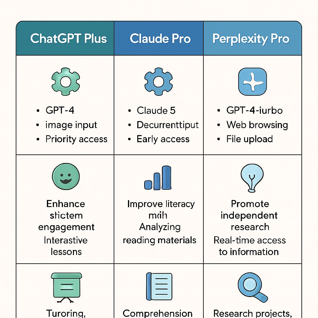 Comparison chart of AI tools for K12 education, highlighting key features.