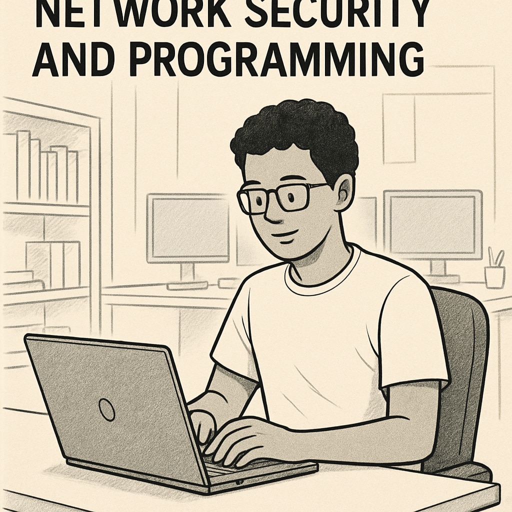 A young IT professional working on a laptop in an office setting, symbolizing opportunities in network security and programming. IT professional working on a laptop for network security and programming.