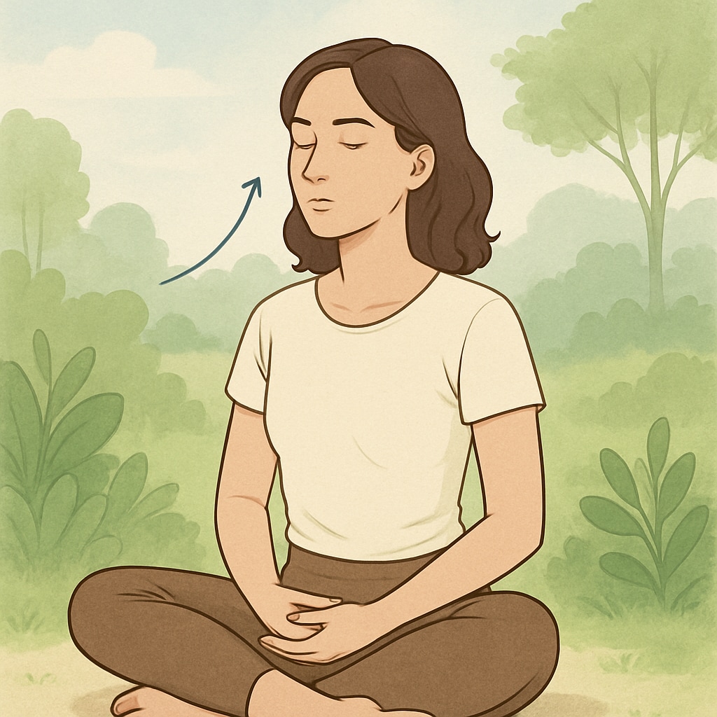 Woman practicing focused breathing outdoors to enhance communication skills.
